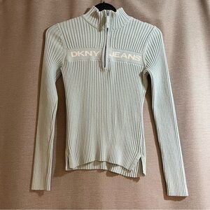 DKNY Jeans Ribbed Quarter Zip Sweater Baby Blue  100% Cotton Y2K Size Small